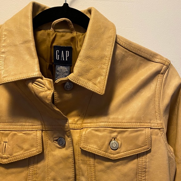The Gap, vintage mustard leather jacket, size S - Picture 2 of 6